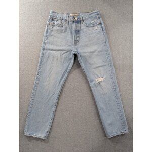 Levis Premium Jeans Mens SZ 30x28 Blue Wedge Straight Distressed Big E Whiskers